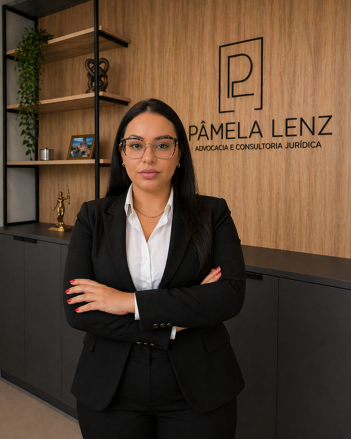 Dra. Pâmela Lenz em seu escritório de advocacia